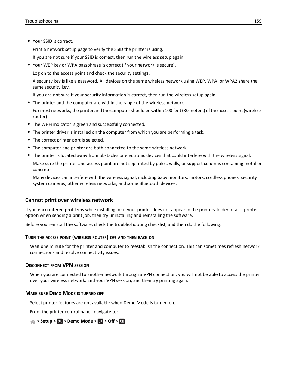 Cannot print over wireless network | Lexmark S510 User Manual | Page 159 / 189