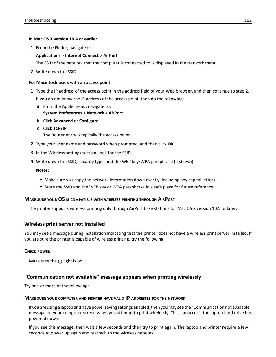Wireless print server not installed | Lexmark S510 User Manual | Page 162 / 189