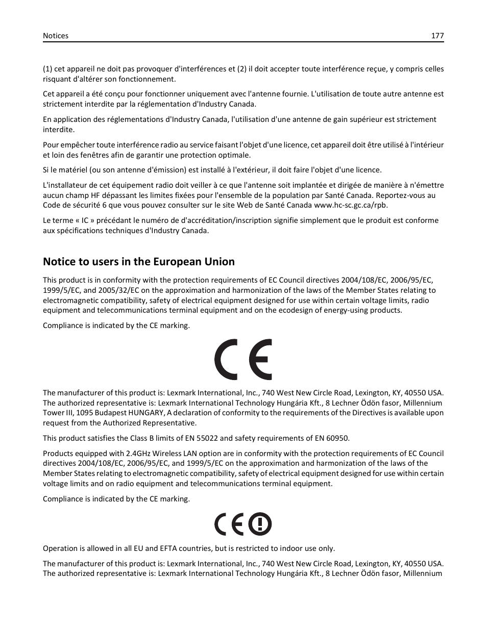Notice to users in the european union | Lexmark S510 User Manual | Page 177 / 189