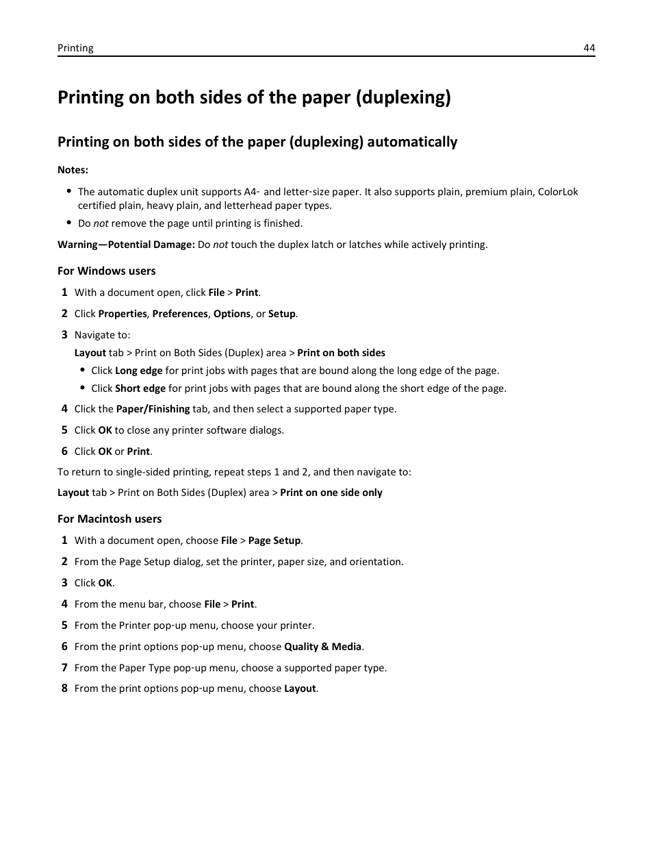 Printing on both sides of the paper (duplexing) | Lexmark S510 User Manual | Page 44 / 189