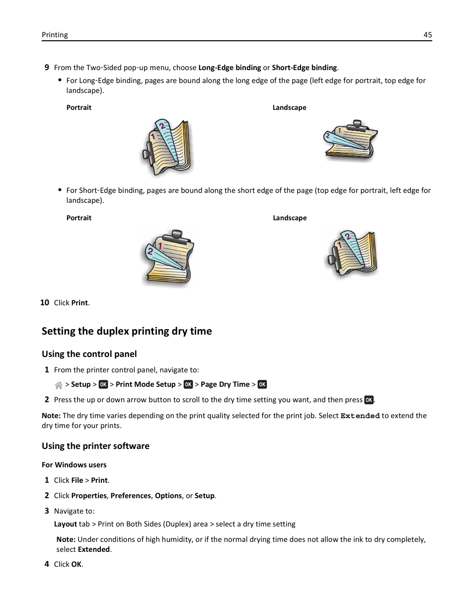 Setting the duplex printing dry time | Lexmark S510 User Manual | Page 45 / 189