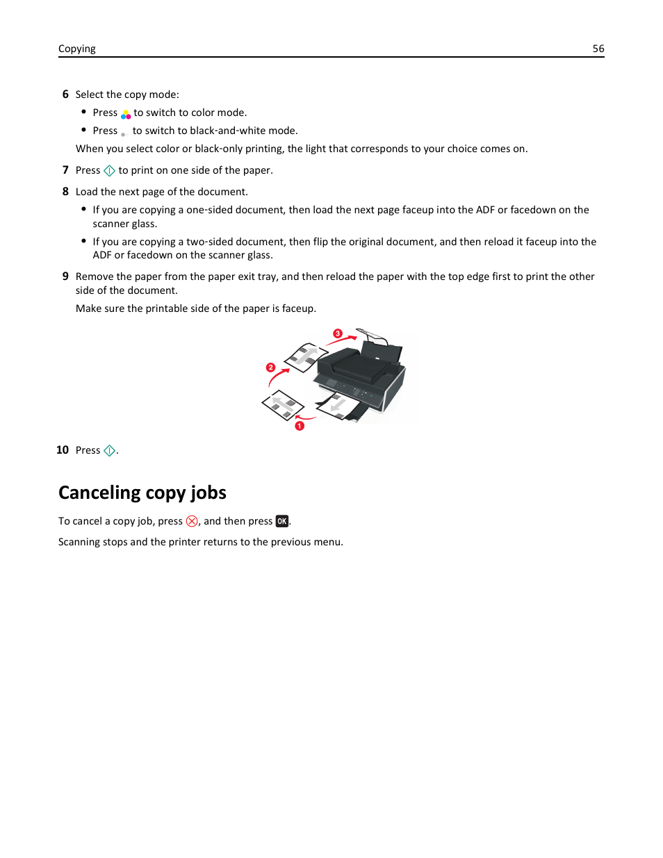 Canceling copy jobs | Lexmark S510 User Manual | Page 56 / 189