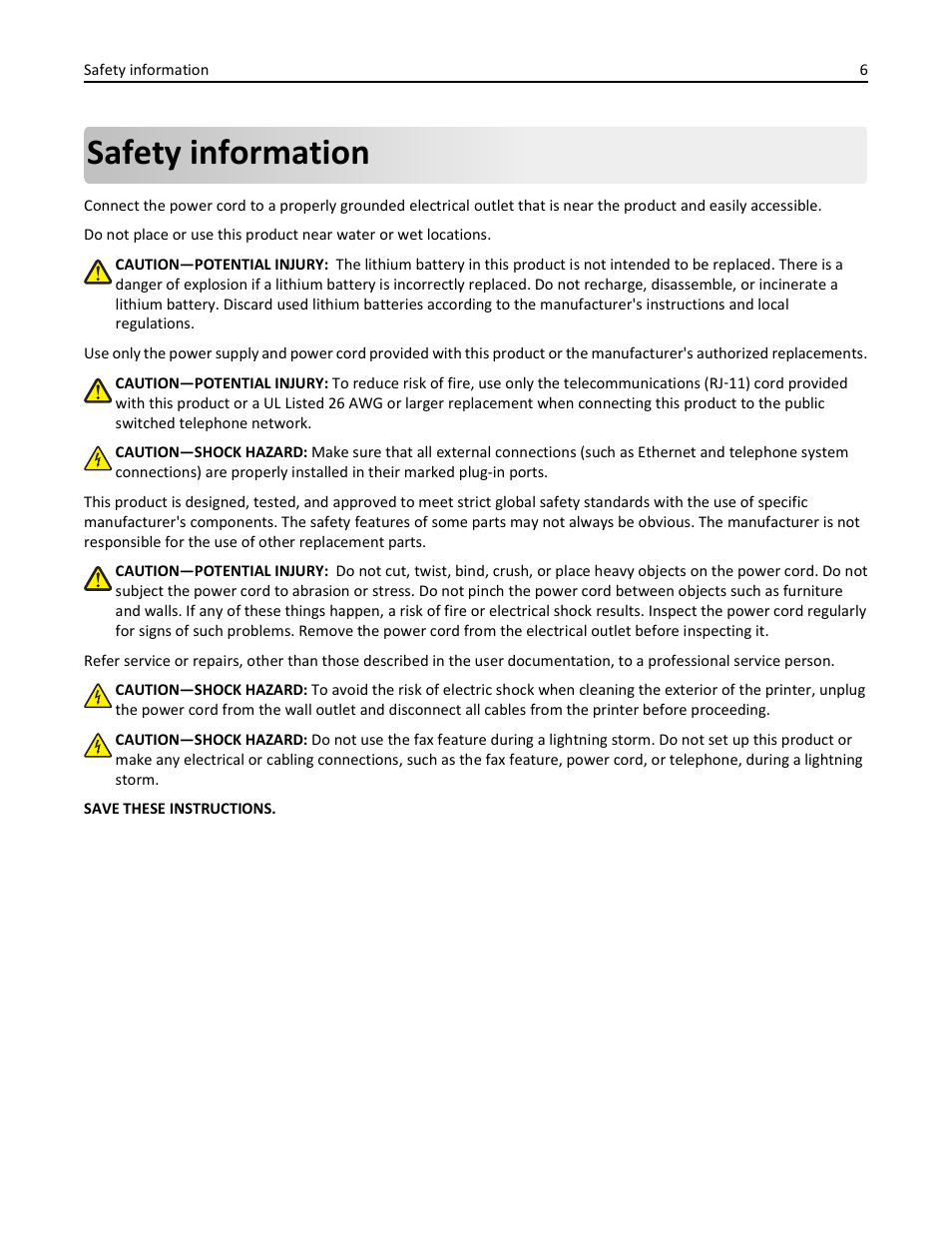 Safety information | Lexmark S510 User Manual | Page 6 / 189
