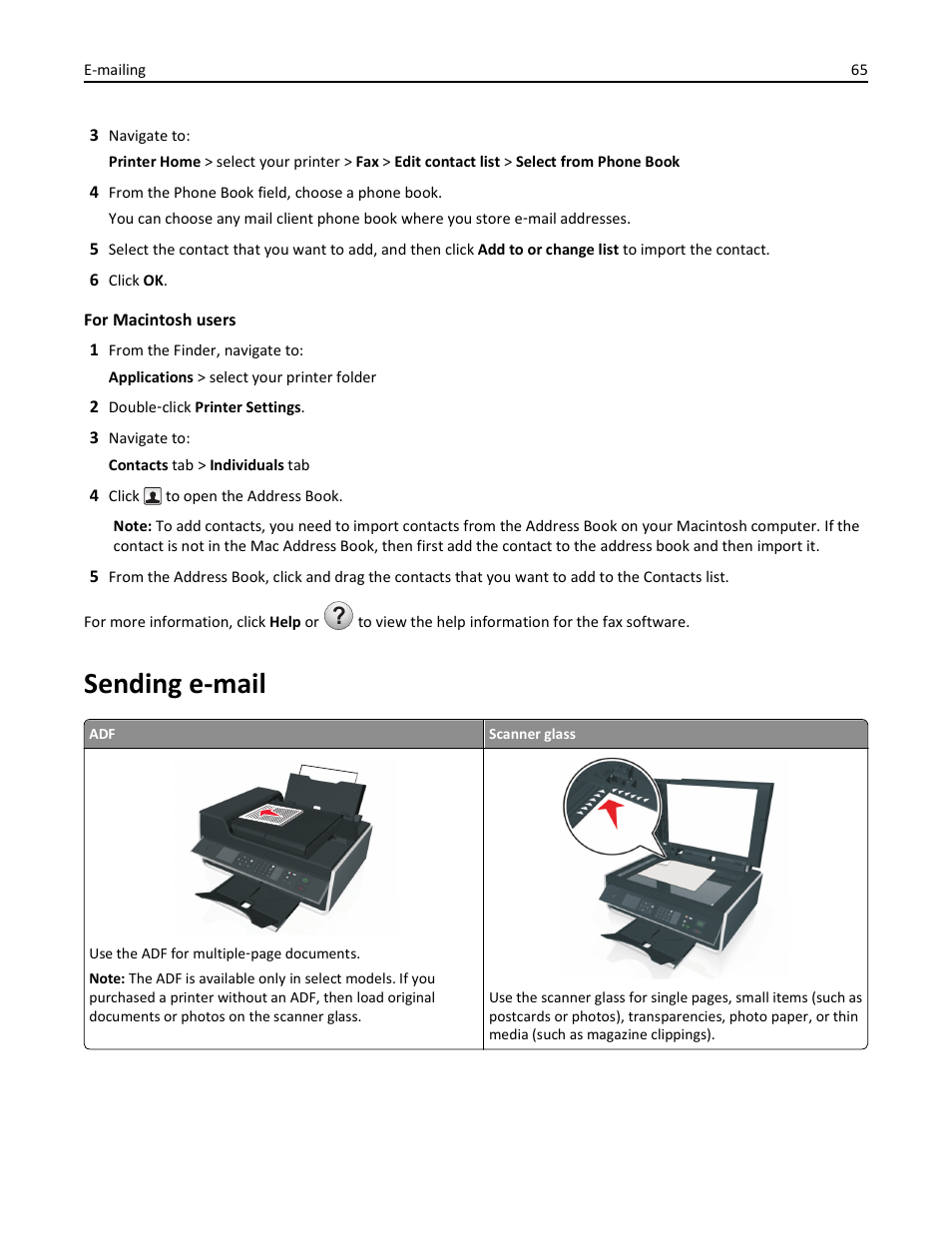 Sending e-mail | Lexmark S510 User Manual | Page 65 / 189