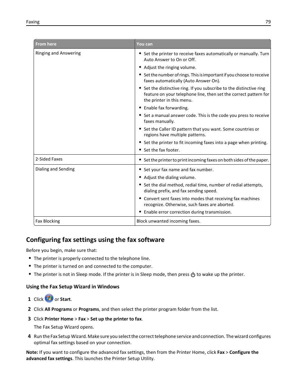 Configuring fax settings using the fax software | Lexmark S510 User Manual | Page 79 / 189