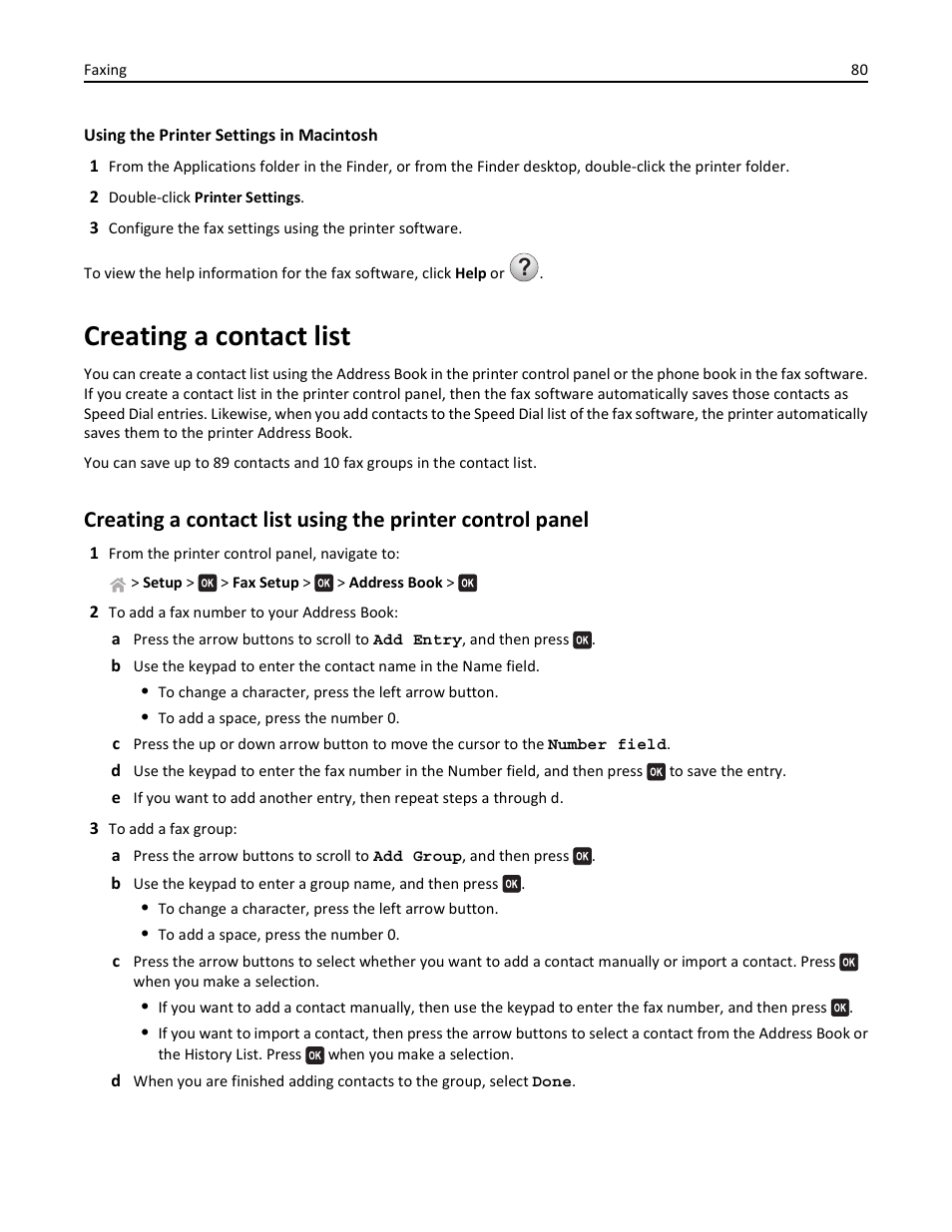 Creating a contact list | Lexmark S510 User Manual | Page 80 / 189