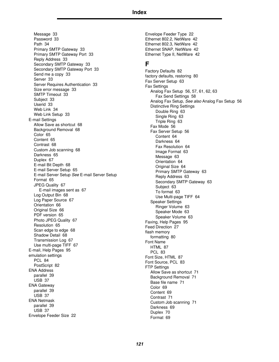 Index | Lexmark 4600MFP User Manual | Page 121 / 128