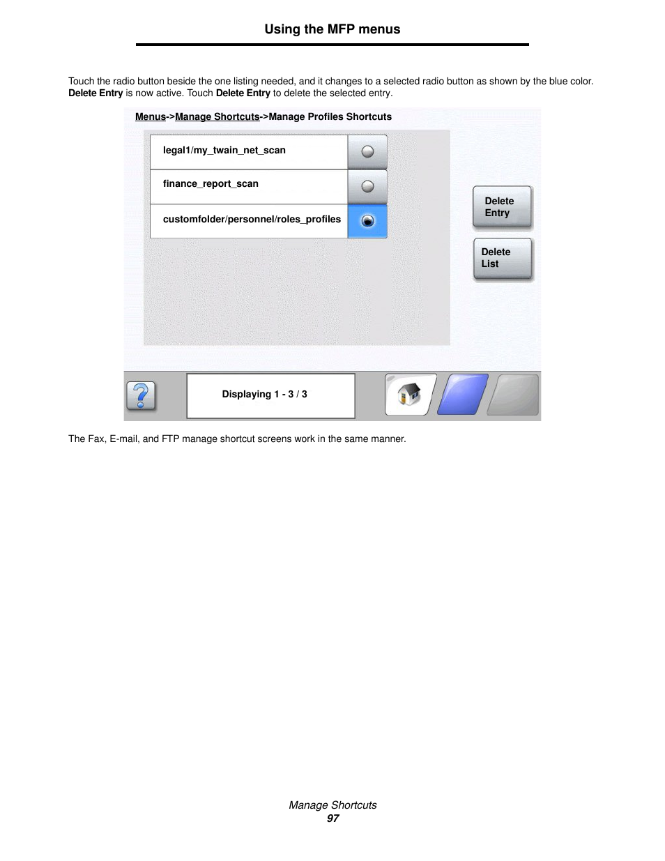 Using the mfp menus | Lexmark 4600MFP User Manual | Page 97 / 128