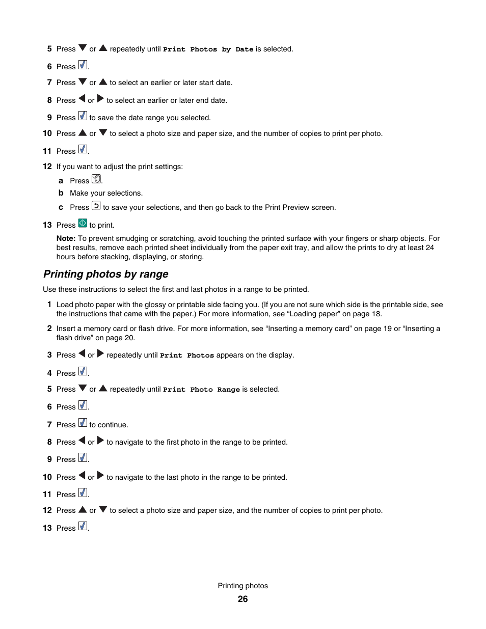 Printing photos by range | Lexmark 350 Series User Manual | Page 26 / 58