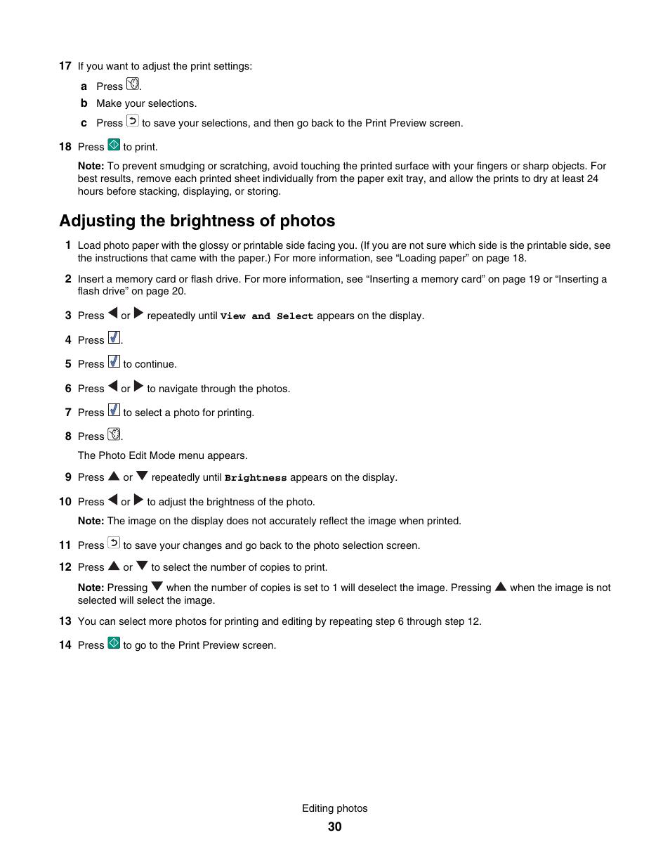 Adjusting the brightness of photos | Lexmark 350 Series User Manual | Page 30 / 58