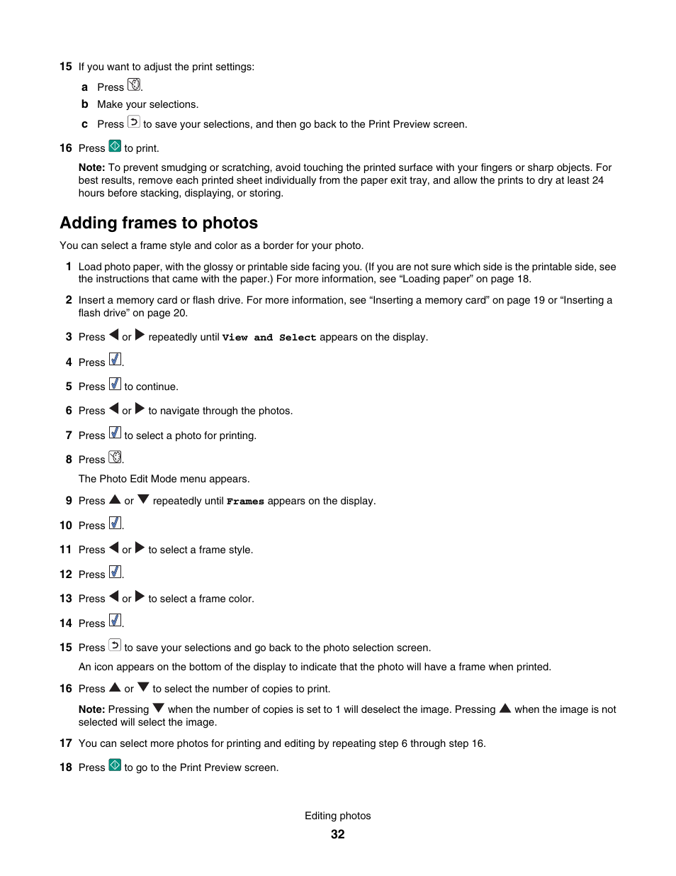 Adding frames to photos | Lexmark 350 Series User Manual | Page 32 / 58