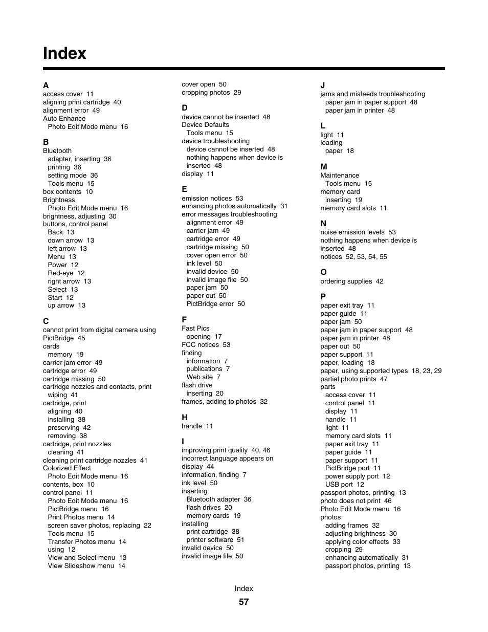 Index | Lexmark 350 Series User Manual | Page 57 / 58