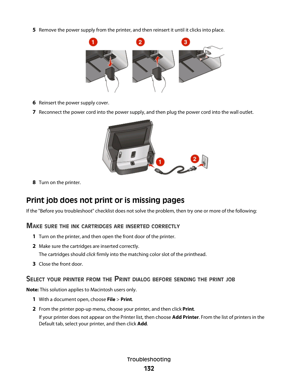 Print job does not print or is missing pages | Lexmark S800 User Manual | Page 132 / 197