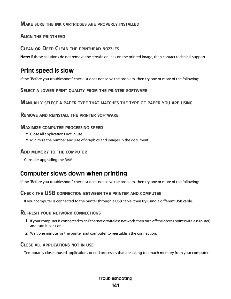 Print speed is slow, Computer slows down when printing | Lexmark S800 User Manual | Page 141 / 197