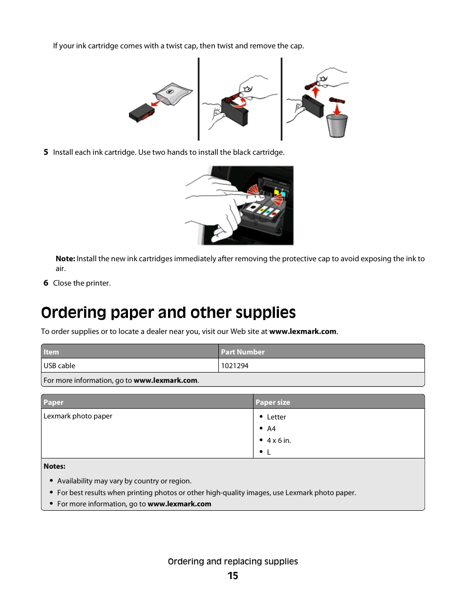 Ordering paper and other supplies | Lexmark S800 User Manual | Page 15 / 197