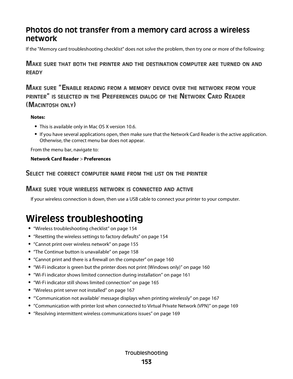 Wireless troubleshooting | Lexmark S800 User Manual | Page 153 / 197