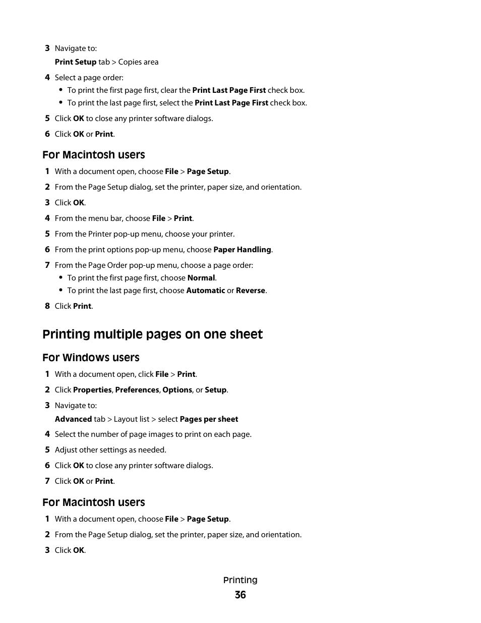 Printing multiple pages on one sheet | Lexmark S800 User Manual | Page 36 / 197