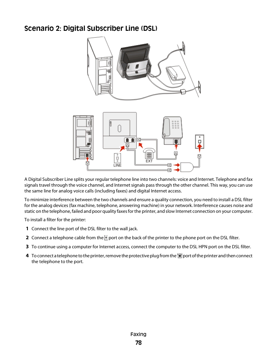 Scenario 2: digital subscriber line (dsl) | Lexmark S800 User Manual | Page 78 / 197