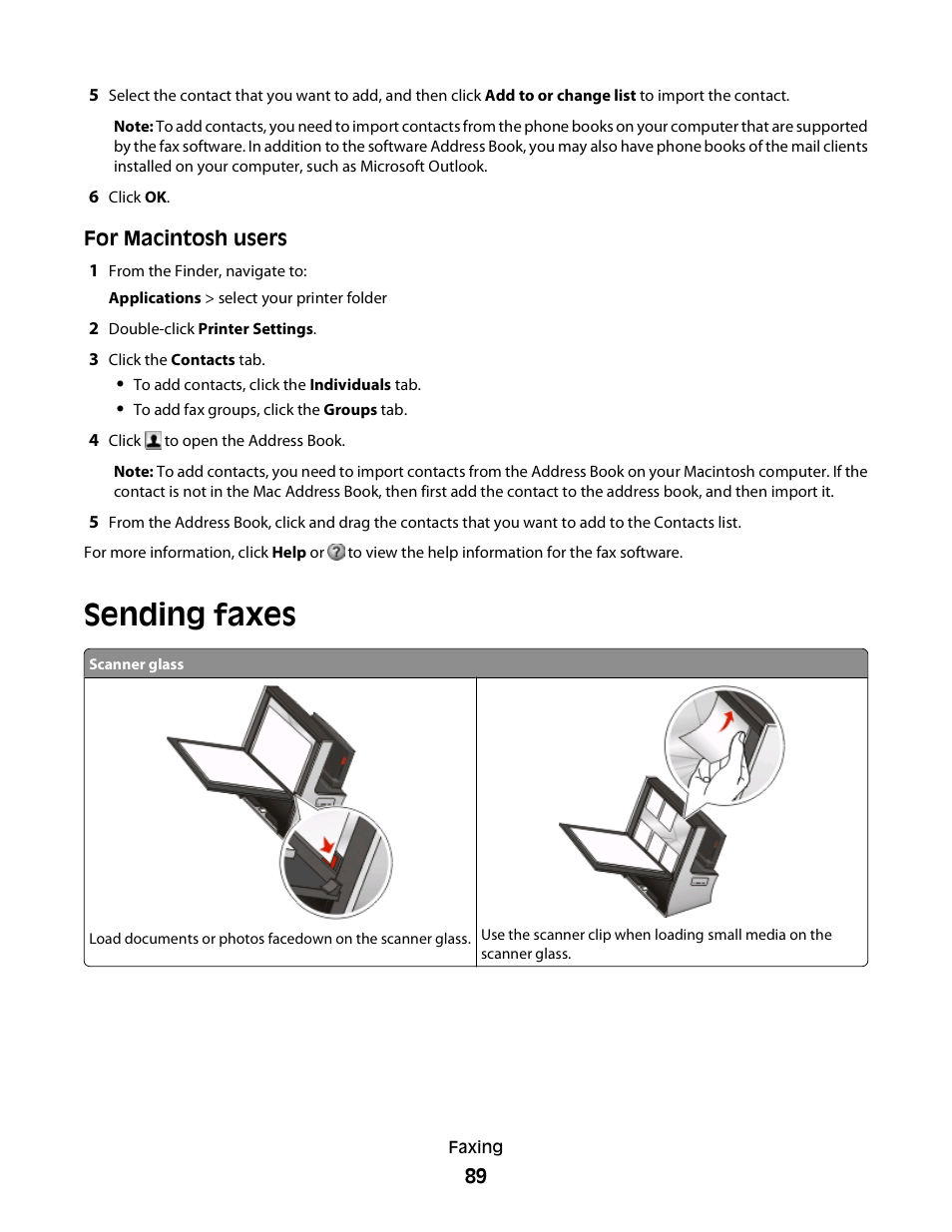 Sending faxes | Lexmark S800 User Manual | Page 89 / 197