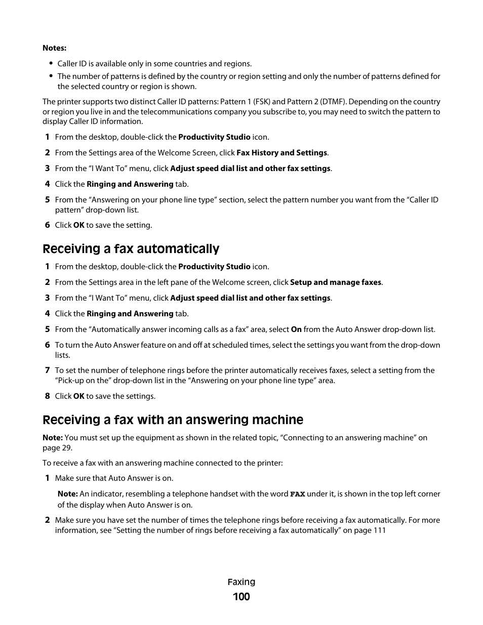 Receiving a fax automatically, Receiving a fax with an answering machine | Lexmark 5300 Series User Manual | Page 100 / 194