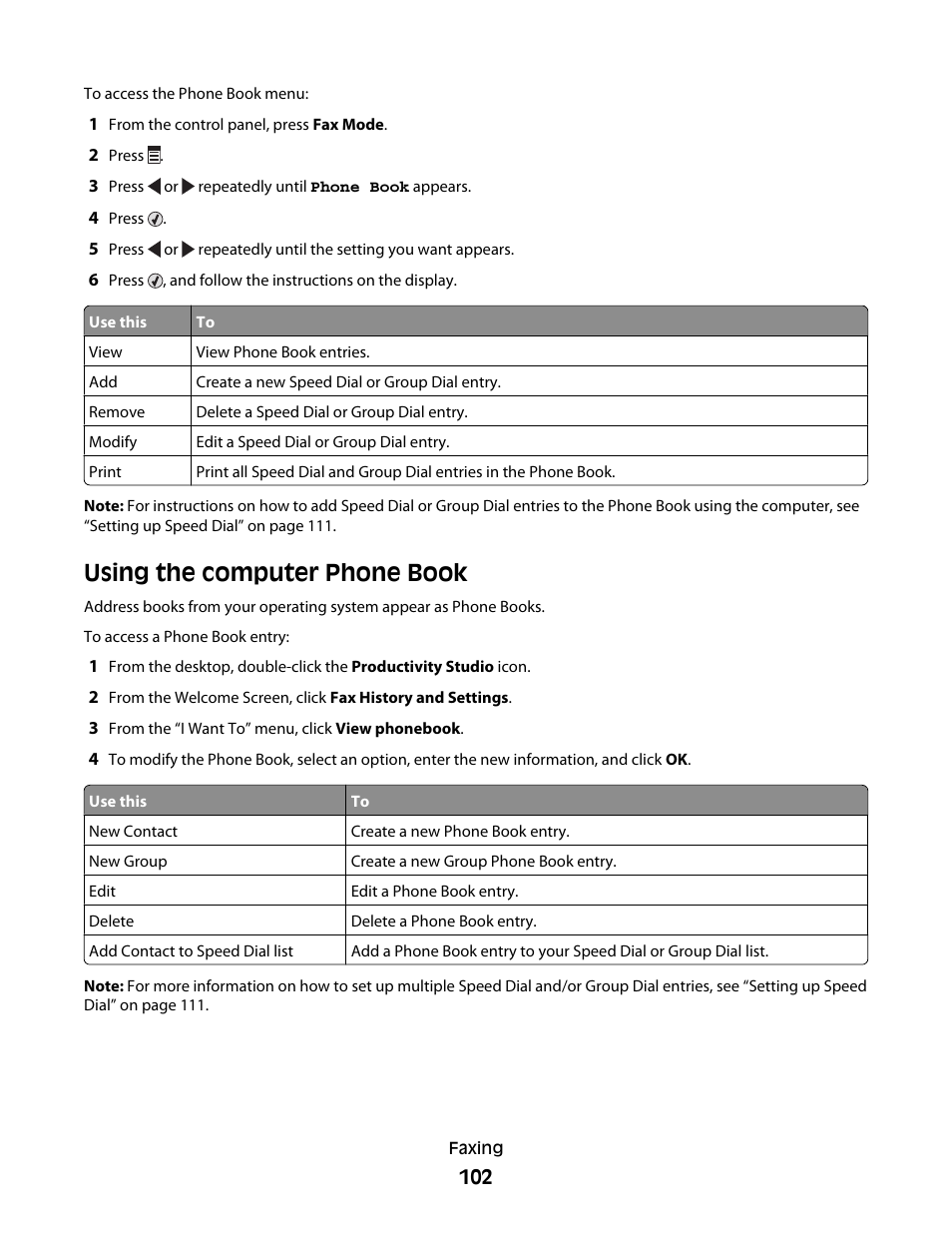 Using the computer phone book | Lexmark 5300 Series User Manual | Page 102 / 194