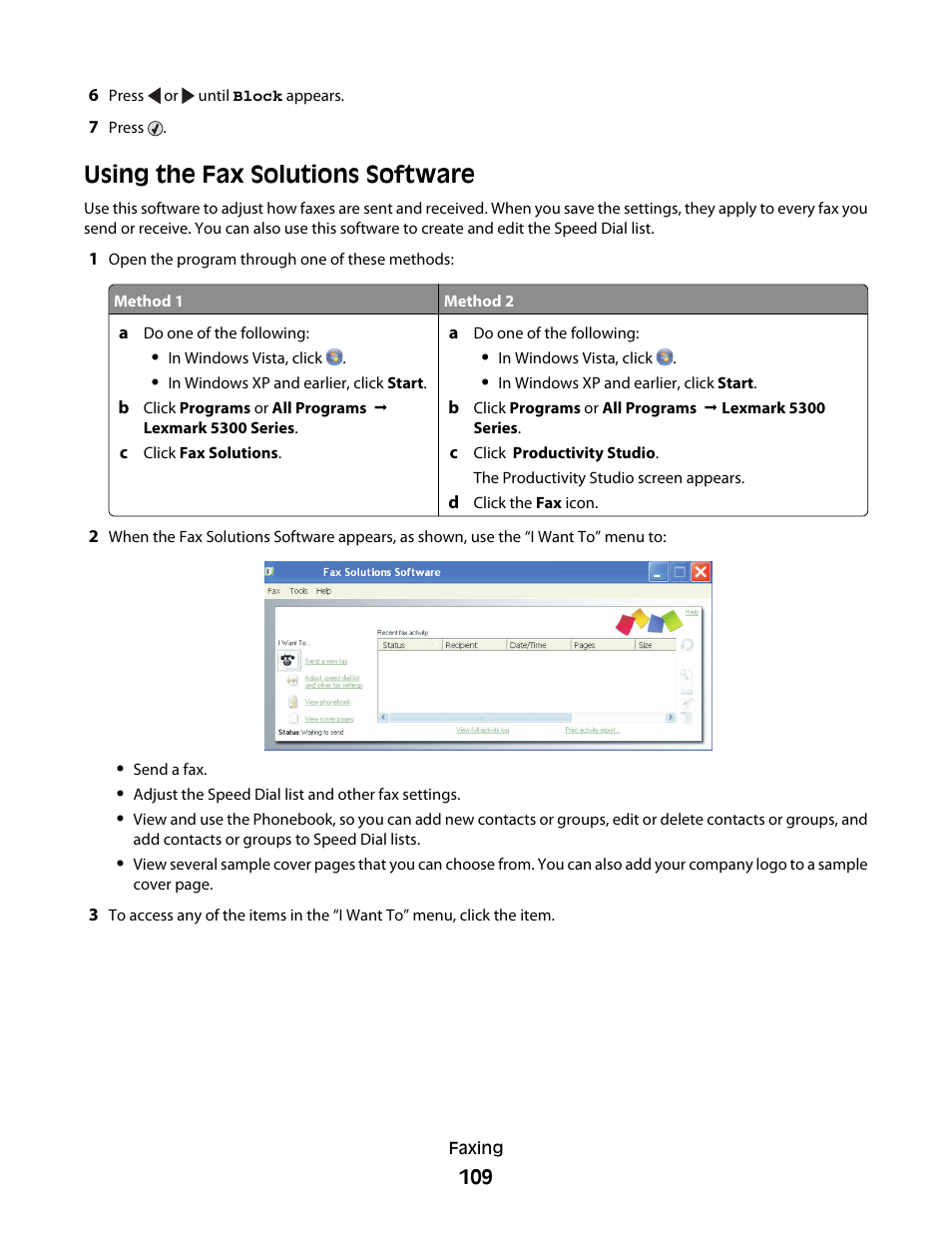 Using the fax solutions software | Lexmark 5300 Series User Manual | Page 109 / 194