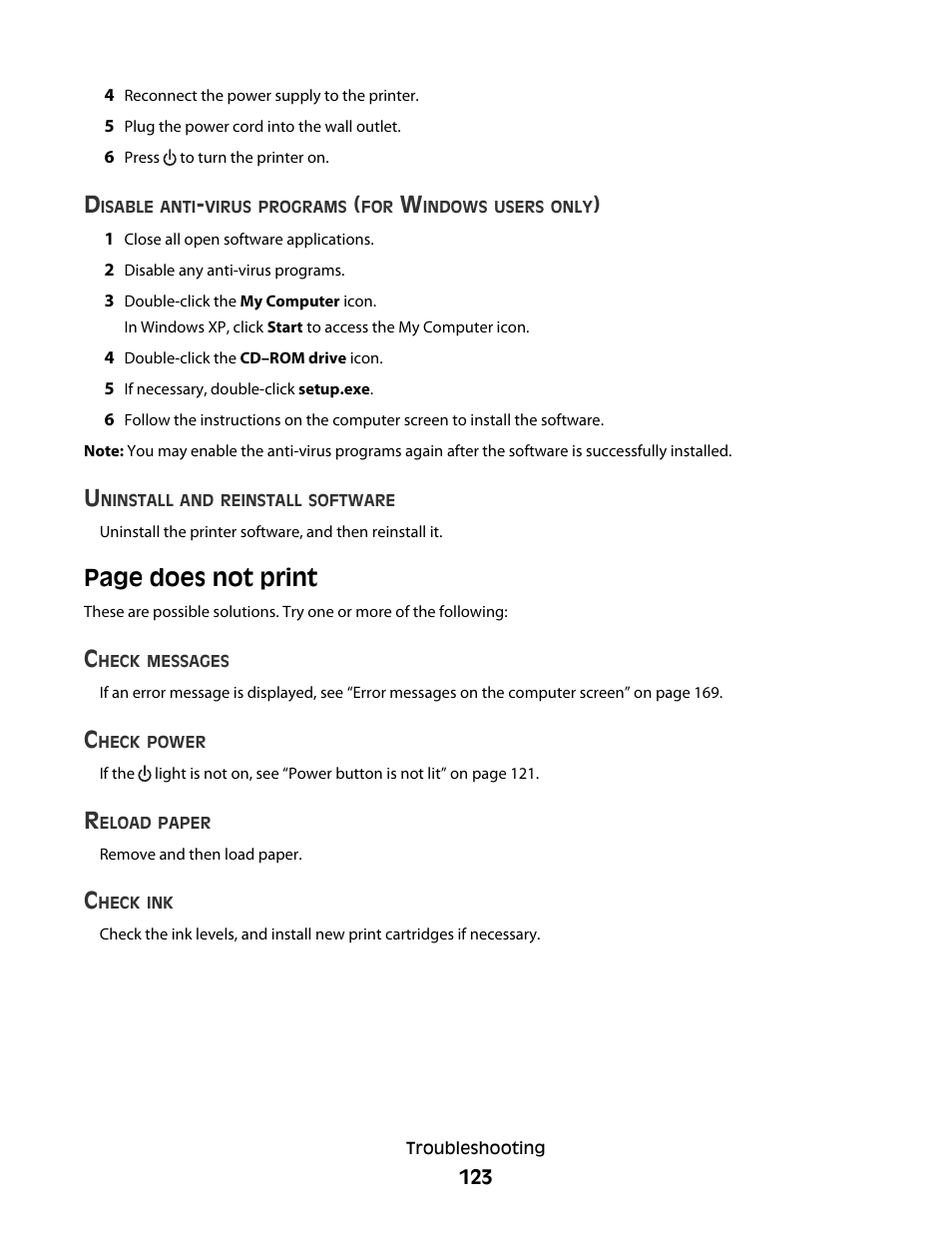 Page does not print | Lexmark 5300 Series User Manual | Page 123 / 194