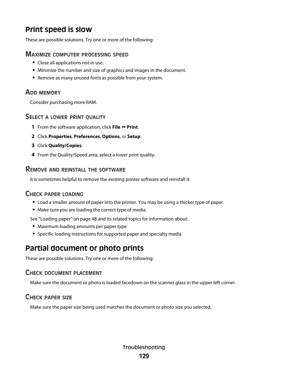 Print speed is slow, Partial document or photo prints | Lexmark 5300 Series User Manual | Page 129 / 194