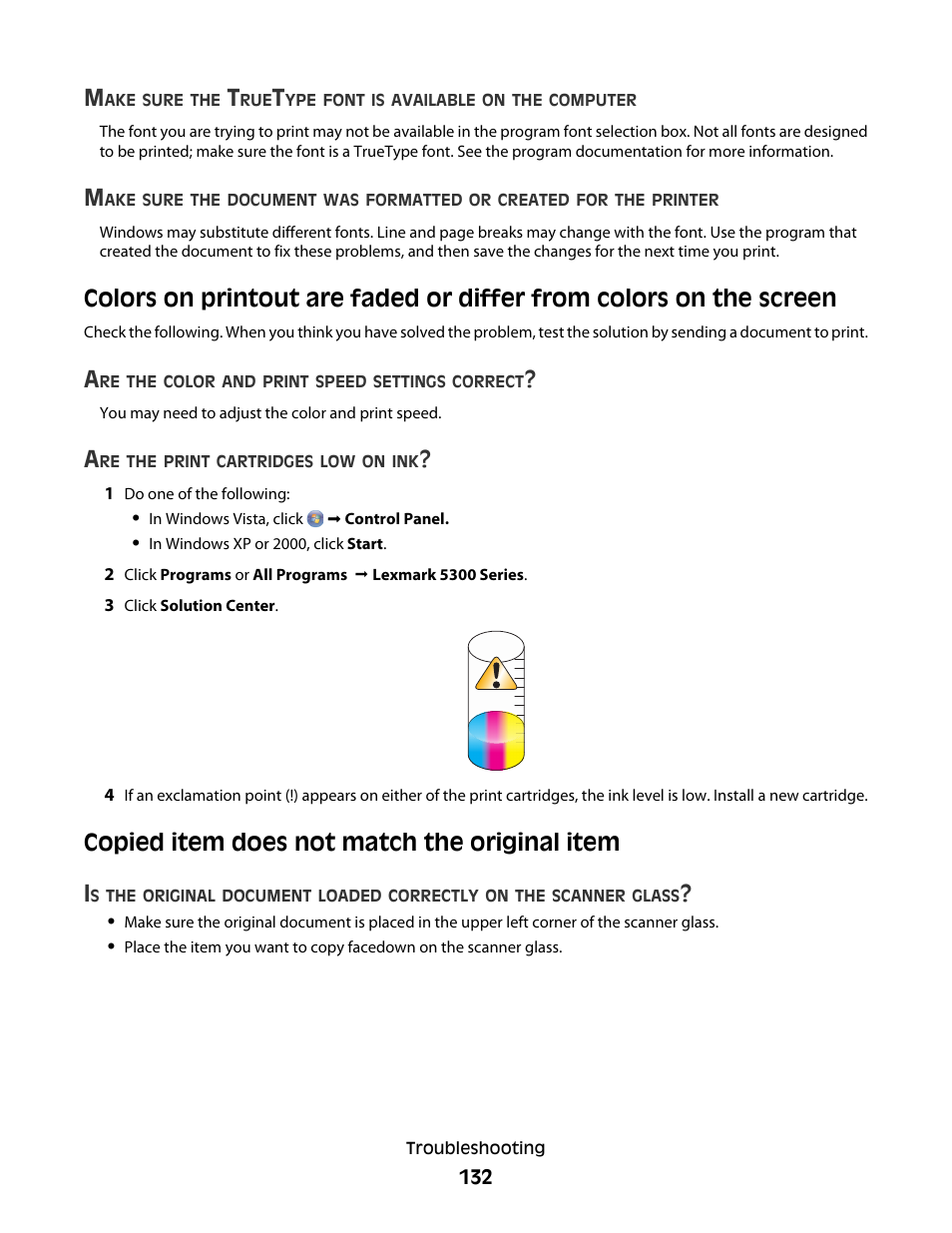 Copied item does not match the original item, Copied item does not match the original item i | Lexmark 5300 Series User Manual | Page 132 / 194