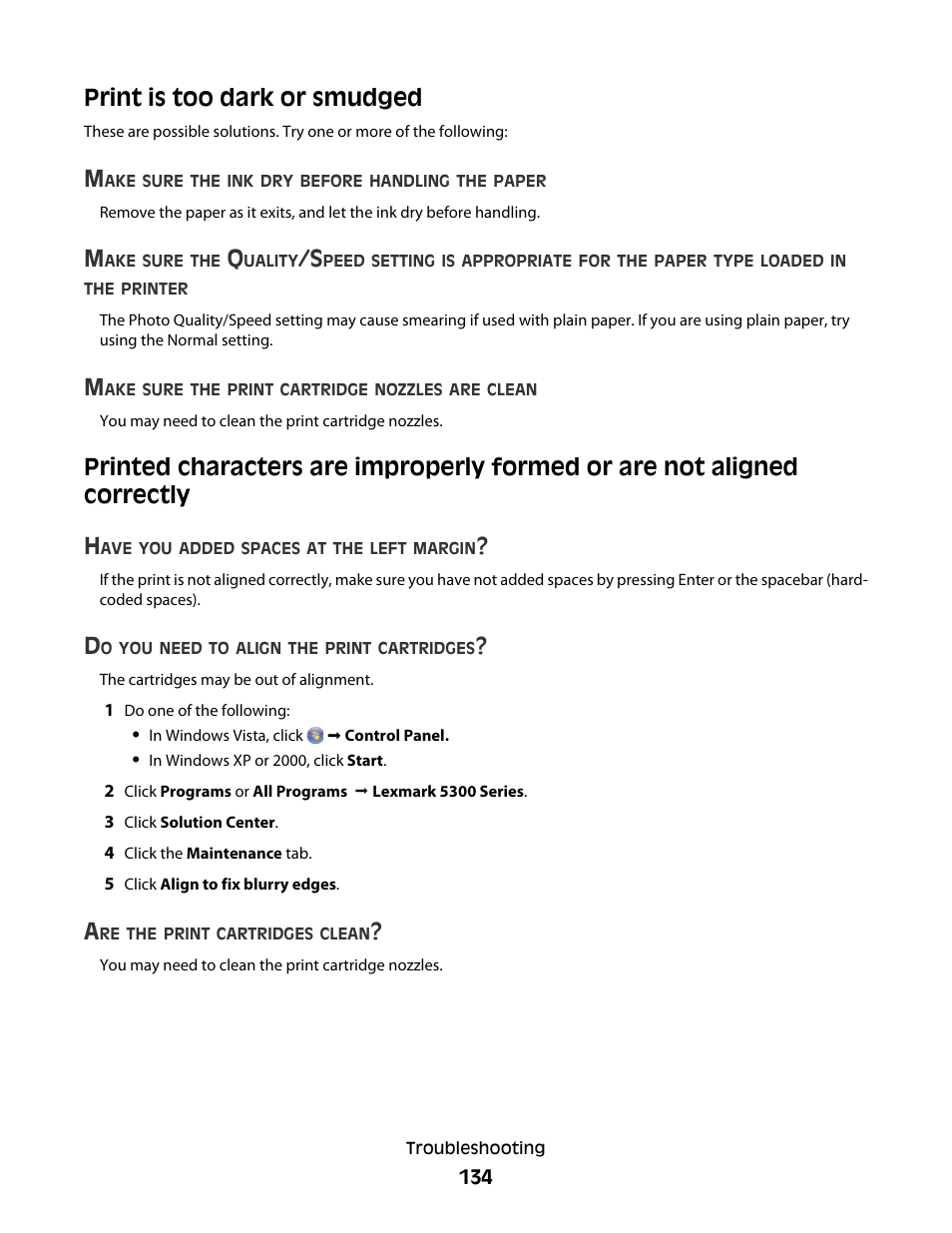 Print is too dark or smudged | Lexmark 5300 Series User Manual | Page 134 / 194