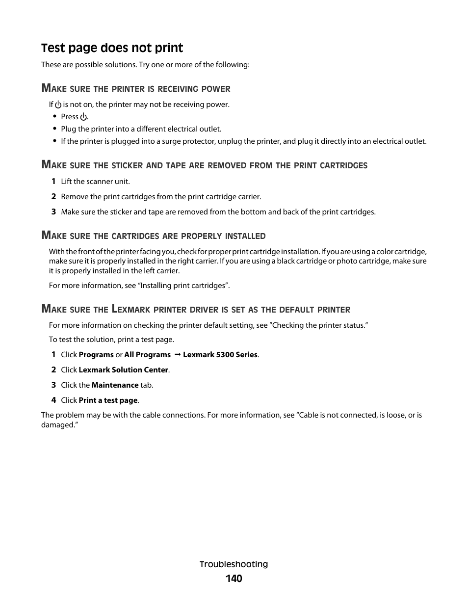 Test page does not print | Lexmark 5300 Series User Manual | Page 140 / 194