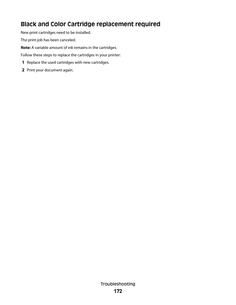 Black and color cartridge replacement required | Lexmark 5300 Series User Manual | Page 172 / 194