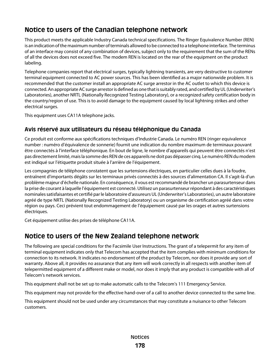 Notice to users of the canadian telephone network | Lexmark 5300 Series User Manual | Page 178 / 194