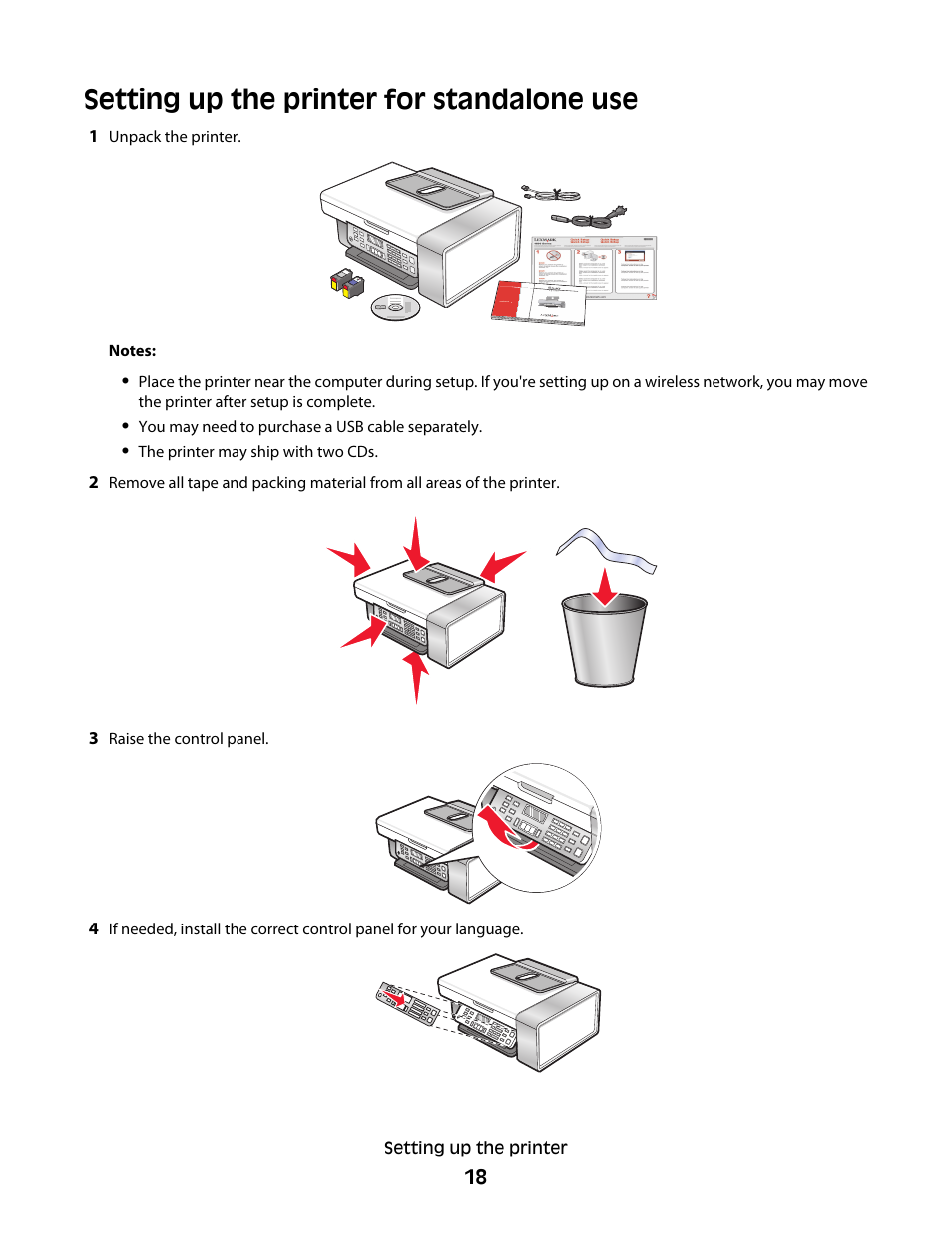 Setting up the printer for standalone use | Lexmark 5300 Series User Manual | Page 18 / 194