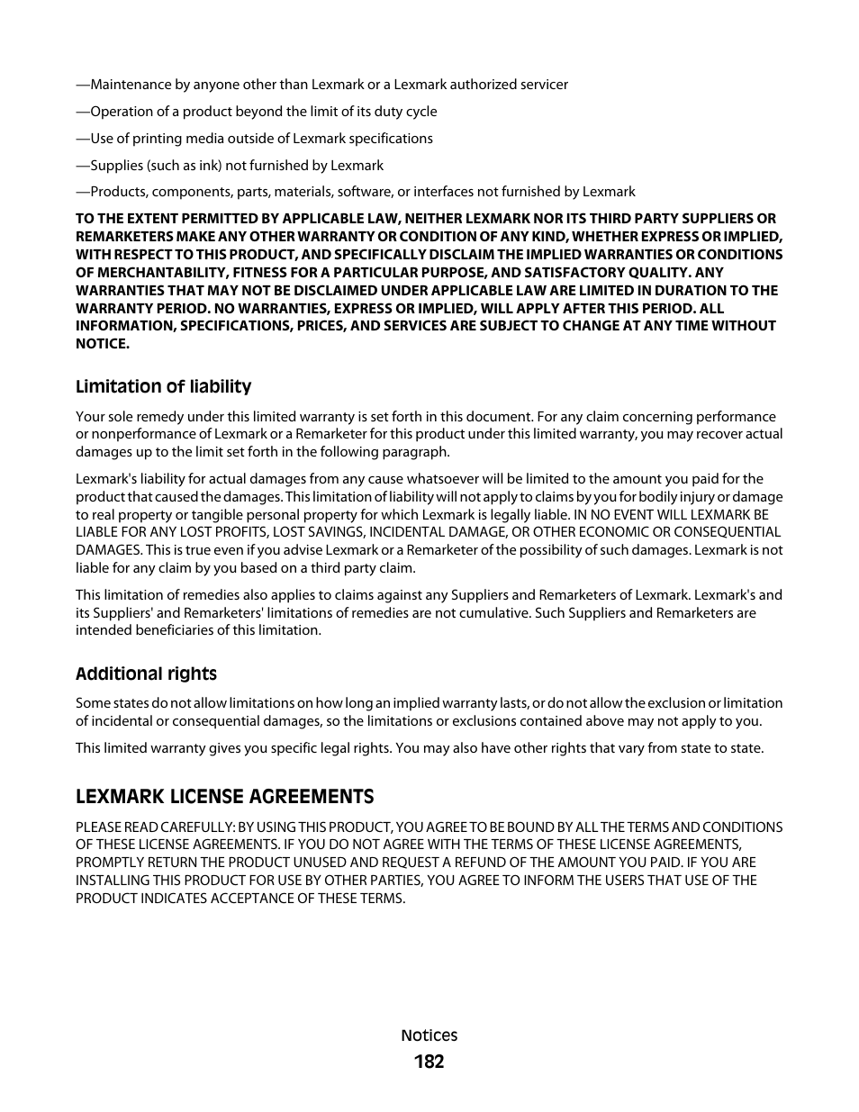Lexmark license agreements | Lexmark 5300 Series User Manual | Page 182 / 194