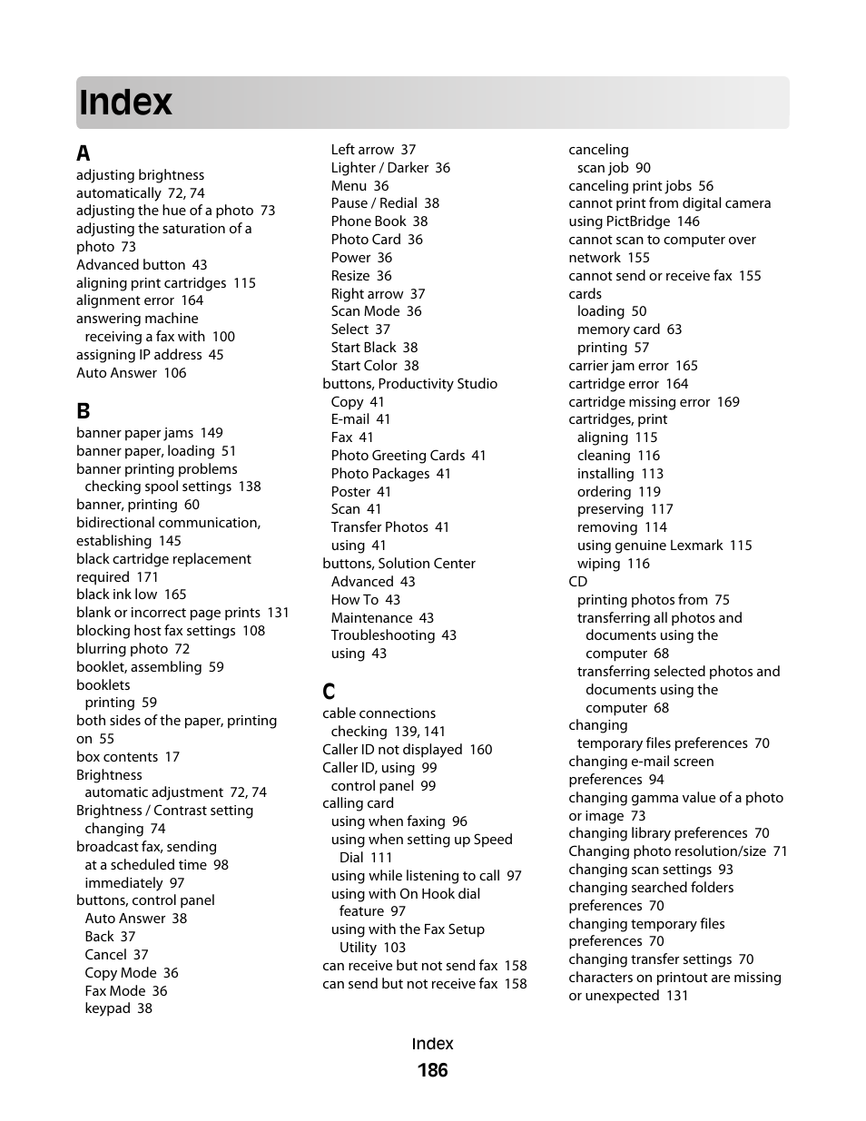 Index | Lexmark 5300 Series User Manual | Page 186 / 194