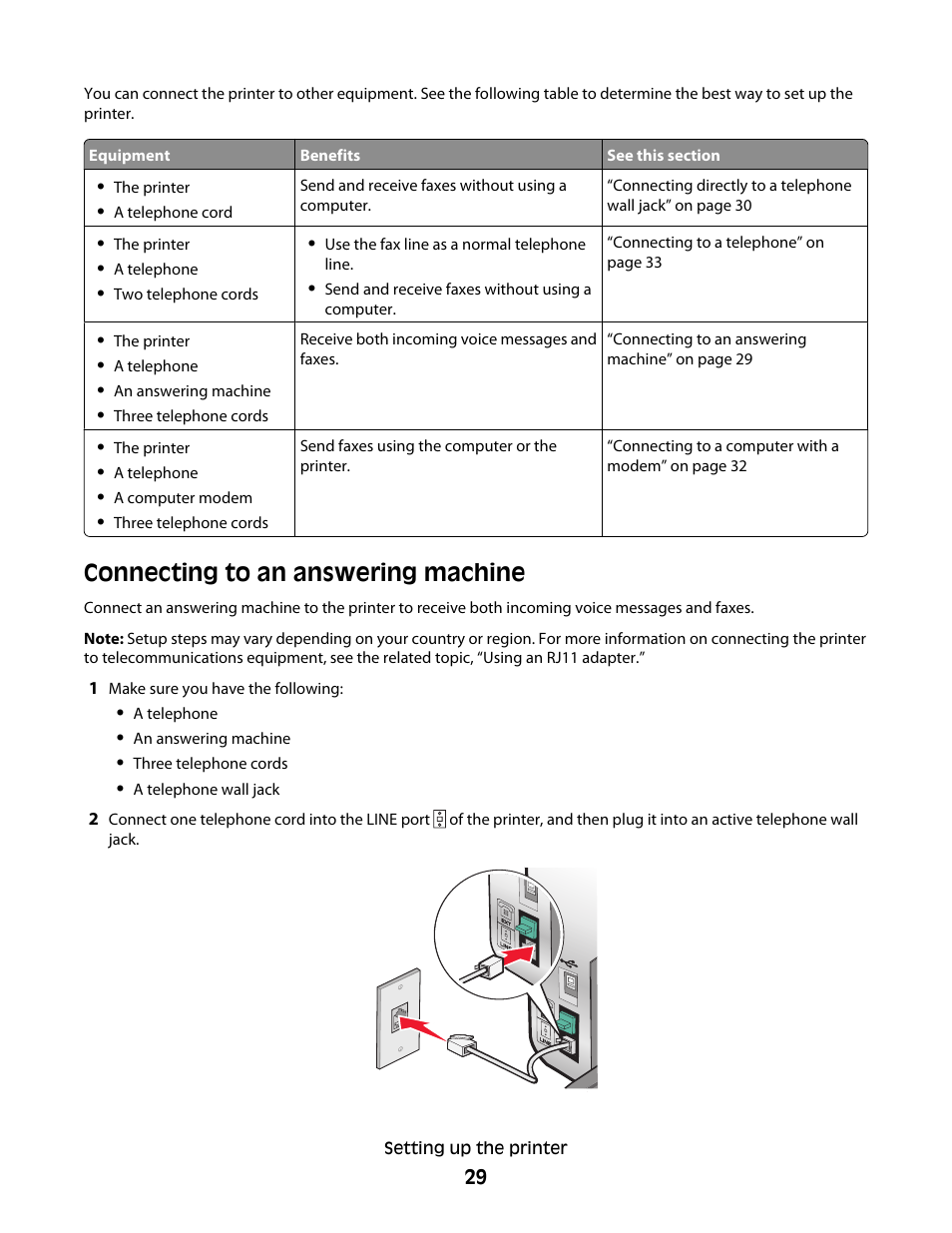 Connecting to an answering machine | Lexmark 5300 Series User Manual | Page 29 / 194