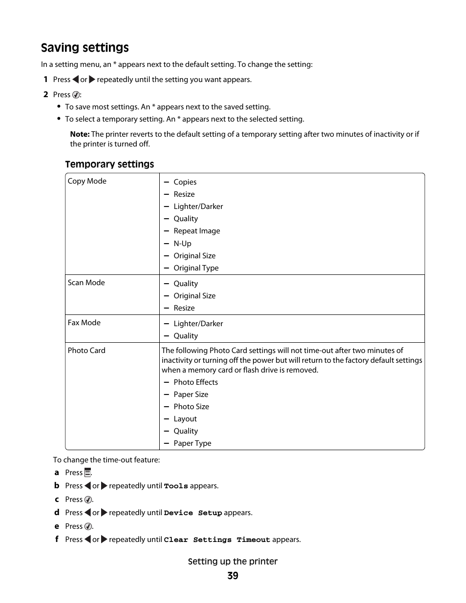 Saving settings | Lexmark 5300 Series User Manual | Page 39 / 194