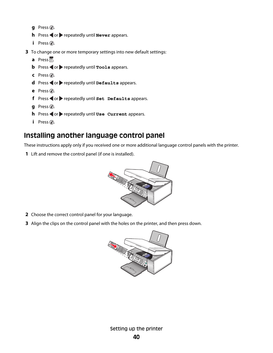 Installing another language control panel | Lexmark 5300 Series User Manual | Page 40 / 194