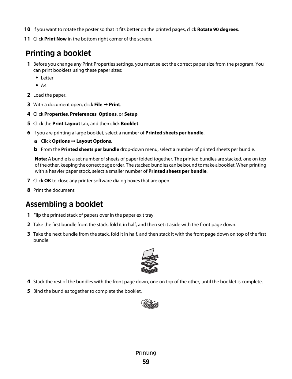 Printing a booklet, Assembling a booklet | Lexmark 5300 Series User Manual | Page 59 / 194
