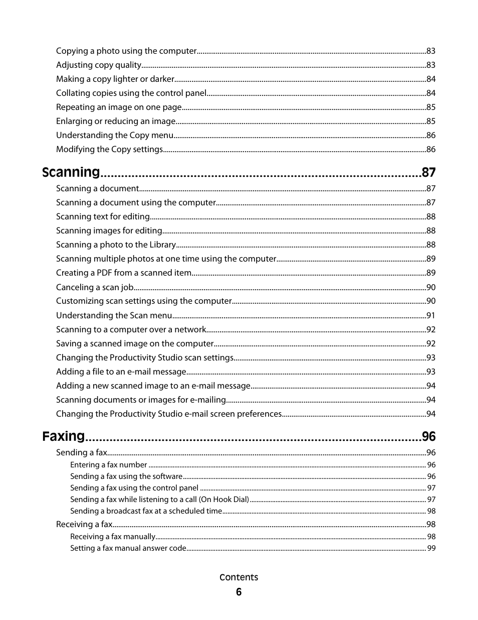 Scanning, Faxing | Lexmark 5300 Series User Manual | Page 6 / 194
