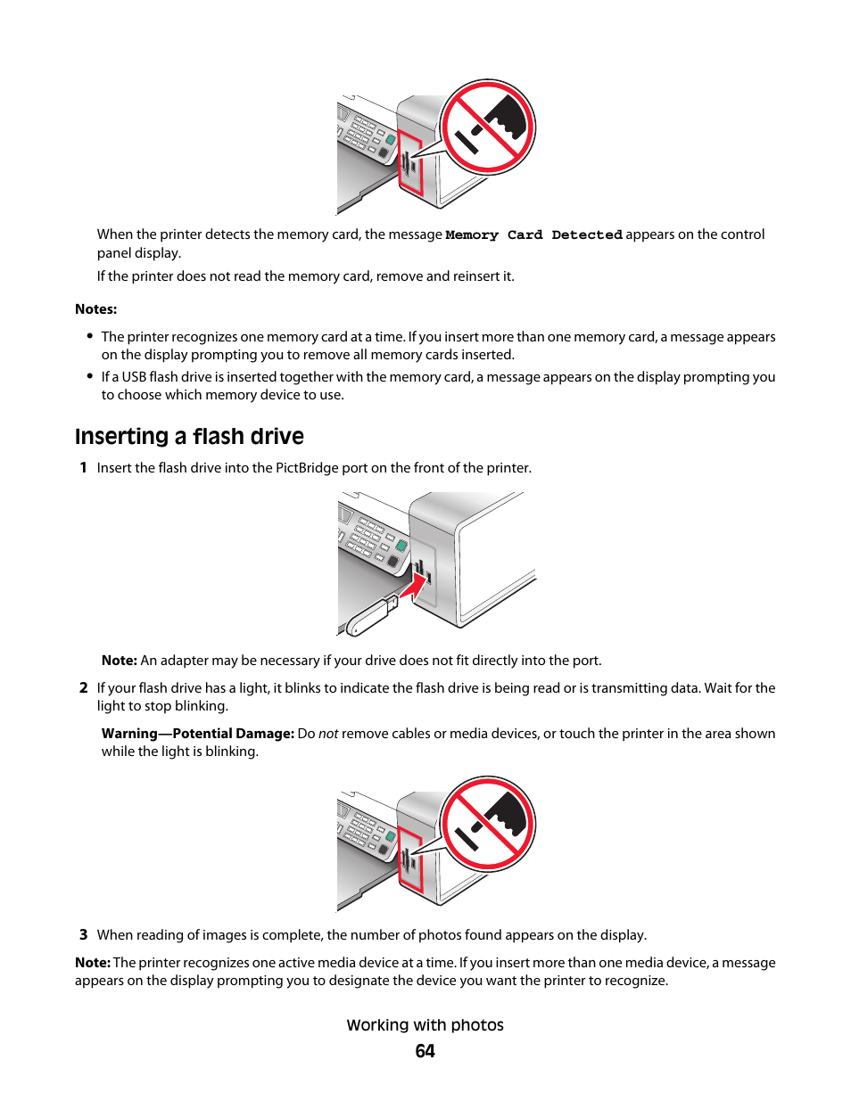 Inserting a flash drive | Lexmark 5300 Series User Manual | Page 64 / 194