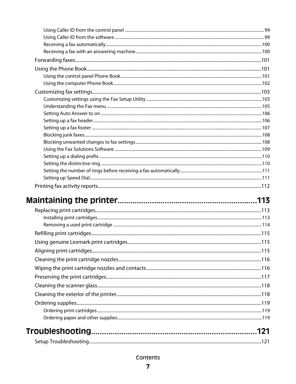 Maintaining the printer, Troubleshooting | Lexmark 5300 Series User Manual | Page 7 / 194