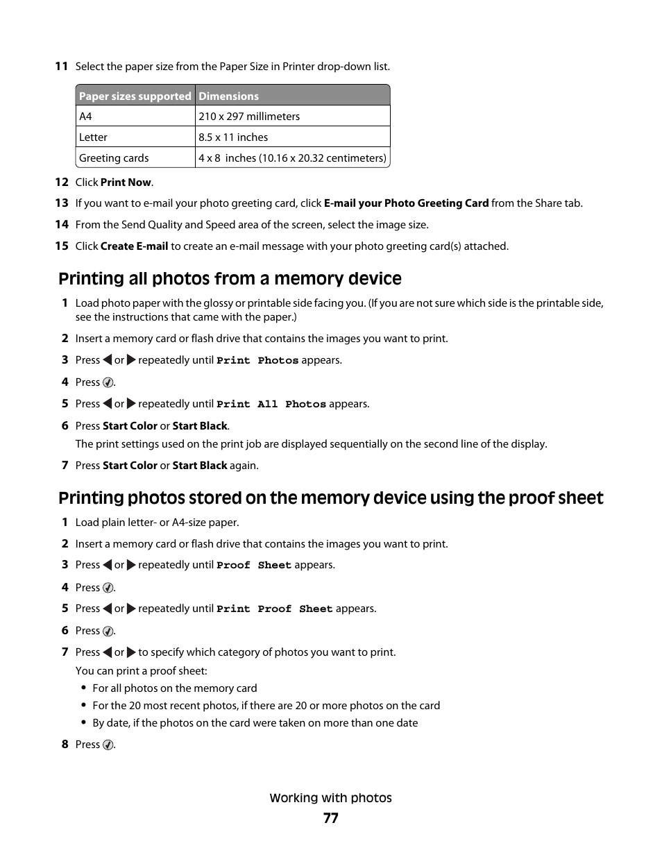 Printing all photos from a memory device | Lexmark 5300 Series User Manual | Page 77 / 194