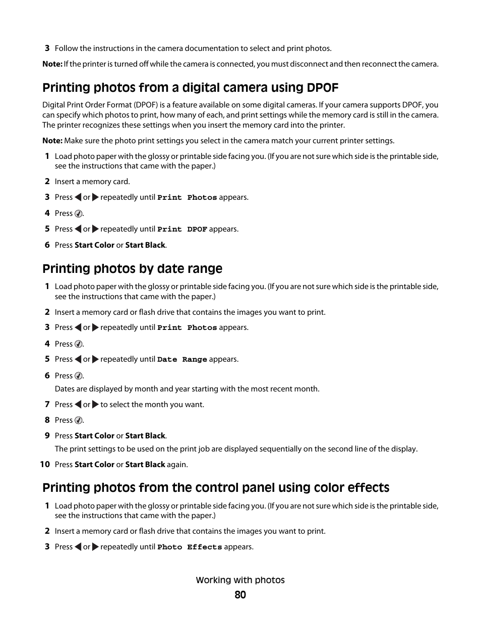 Printing photos from a digital camera using dpof, Printing photos by date range | Lexmark 5300 Series User Manual | Page 80 / 194