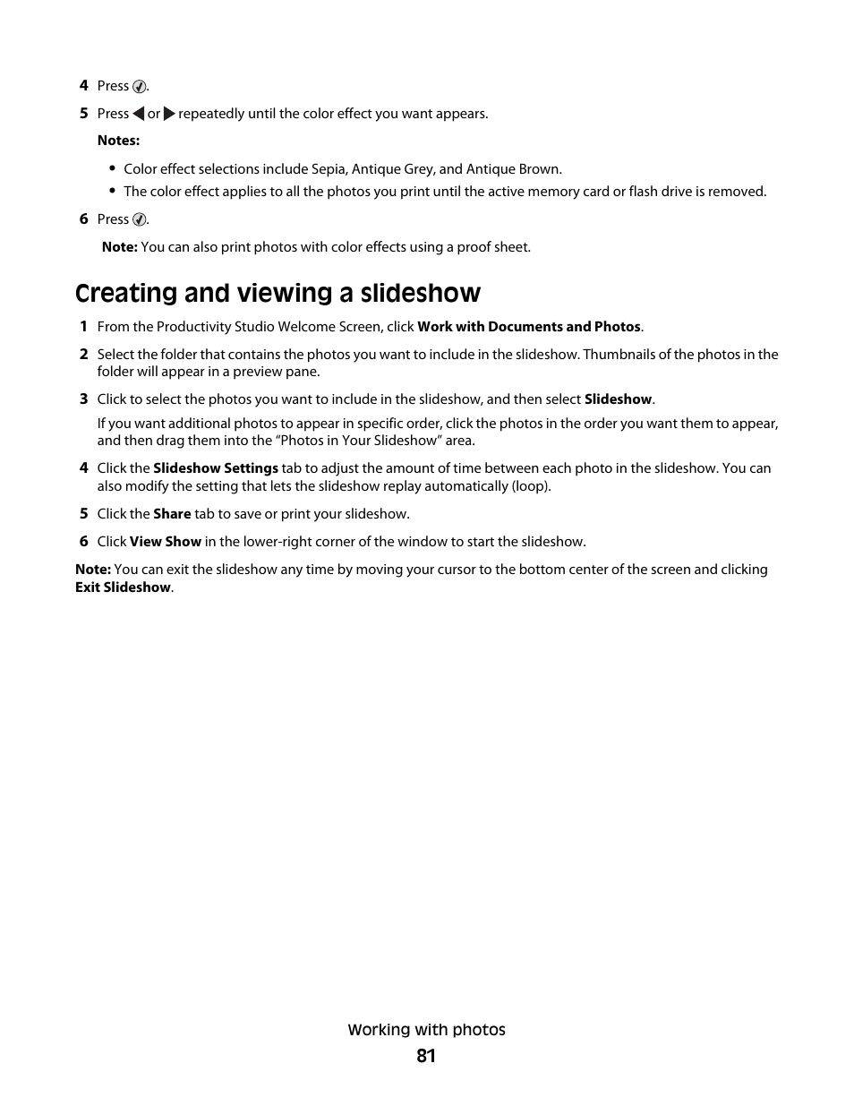 Creating and viewing a slideshow | Lexmark 5300 Series User Manual | Page 81 / 194