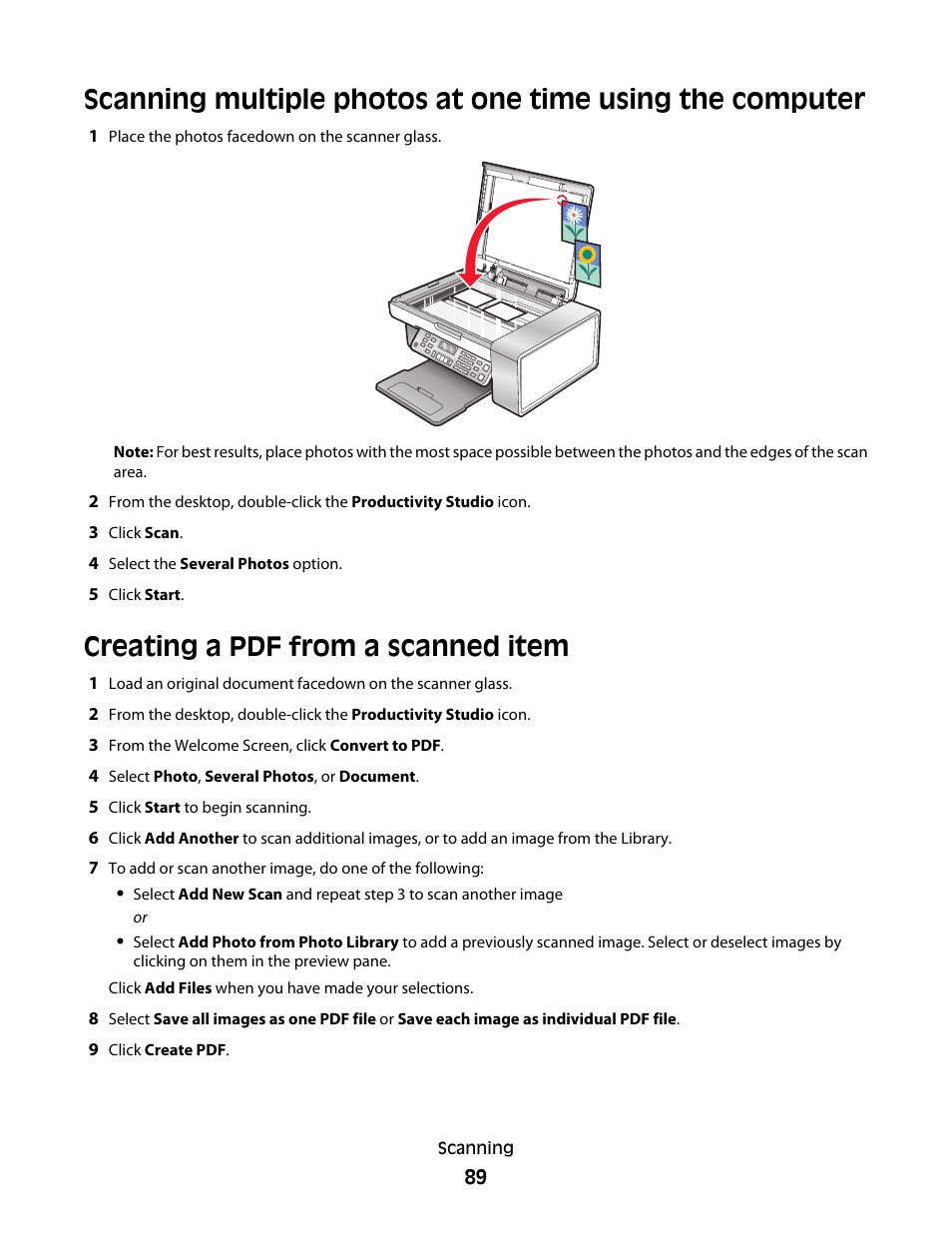 Creating a pdf from a scanned item | Lexmark 5300 Series User Manual | Page 89 / 194