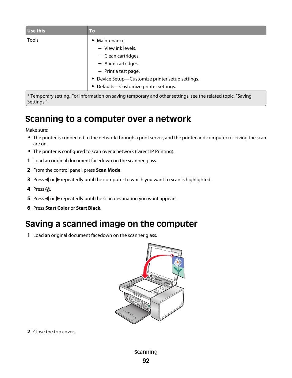 Scanning to a computer over a network, Saving a scanned image on the computer | Lexmark 5300 Series User Manual | Page 92 / 194