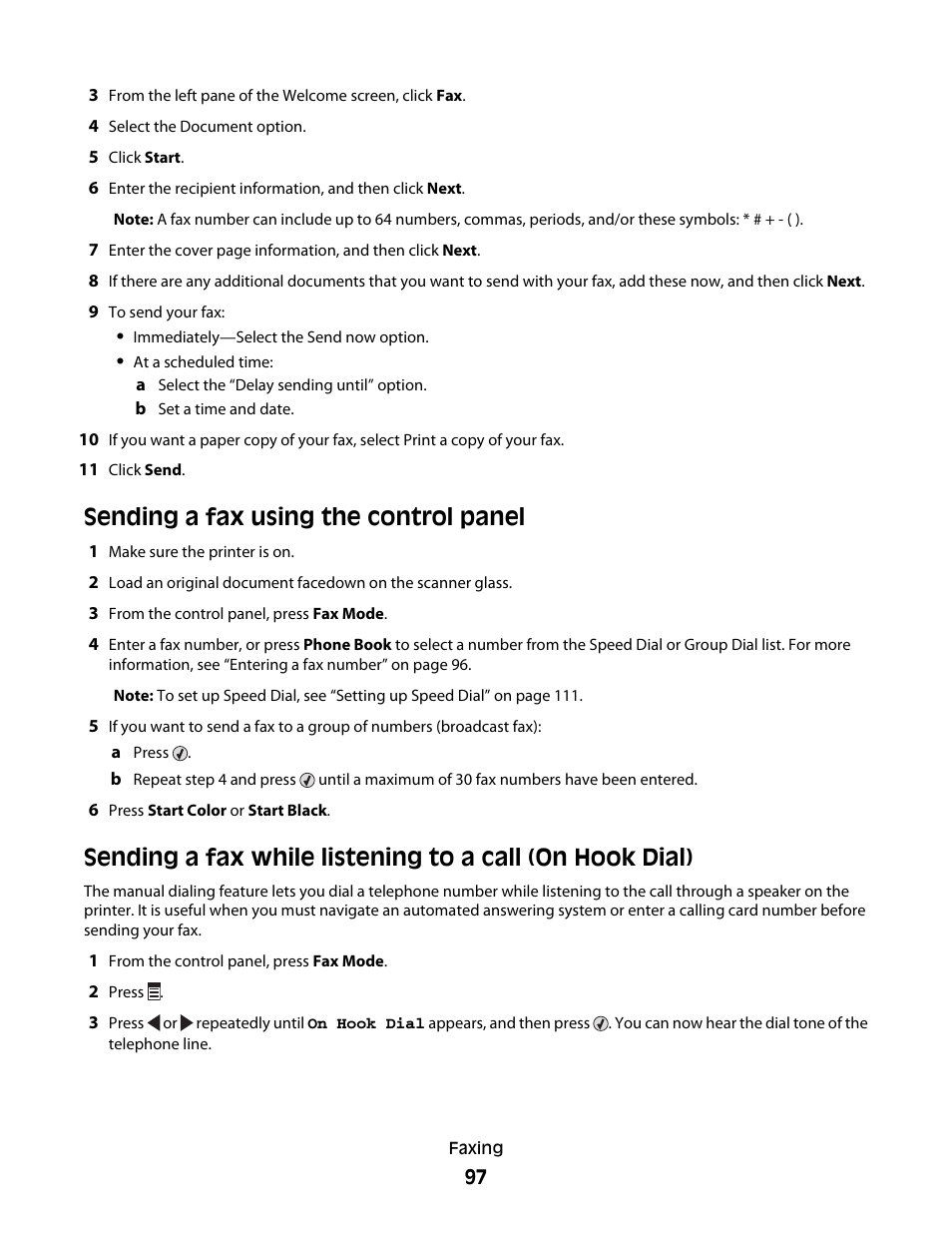 Sending a fax using the control panel | Lexmark 5300 Series User Manual | Page 97 / 194