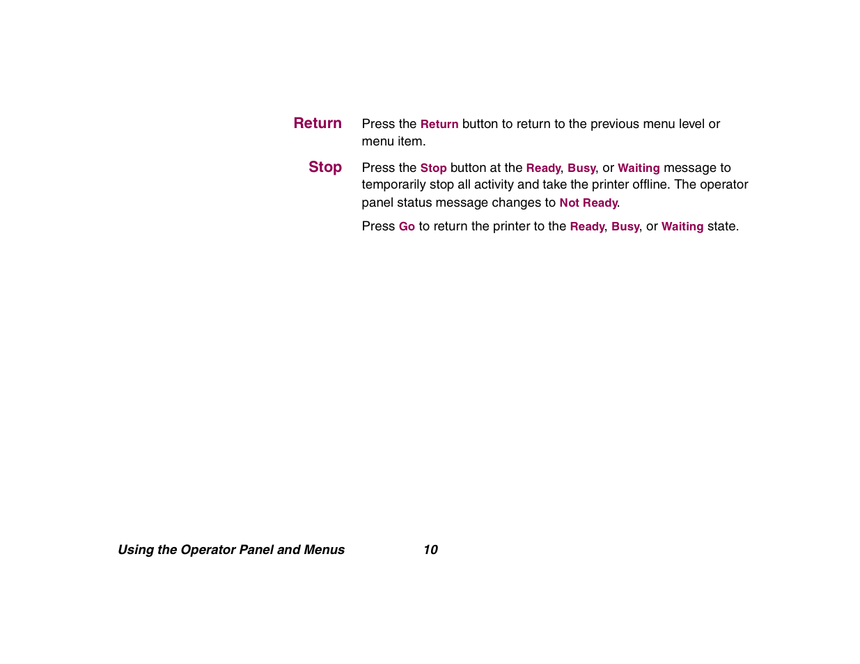 Return, Stop | Lexmark All in One Printer User Manual | Page 10 / 123